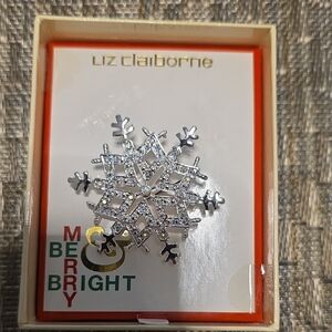 Liz Claiborne Sparkling Silver Snowflake Brooch